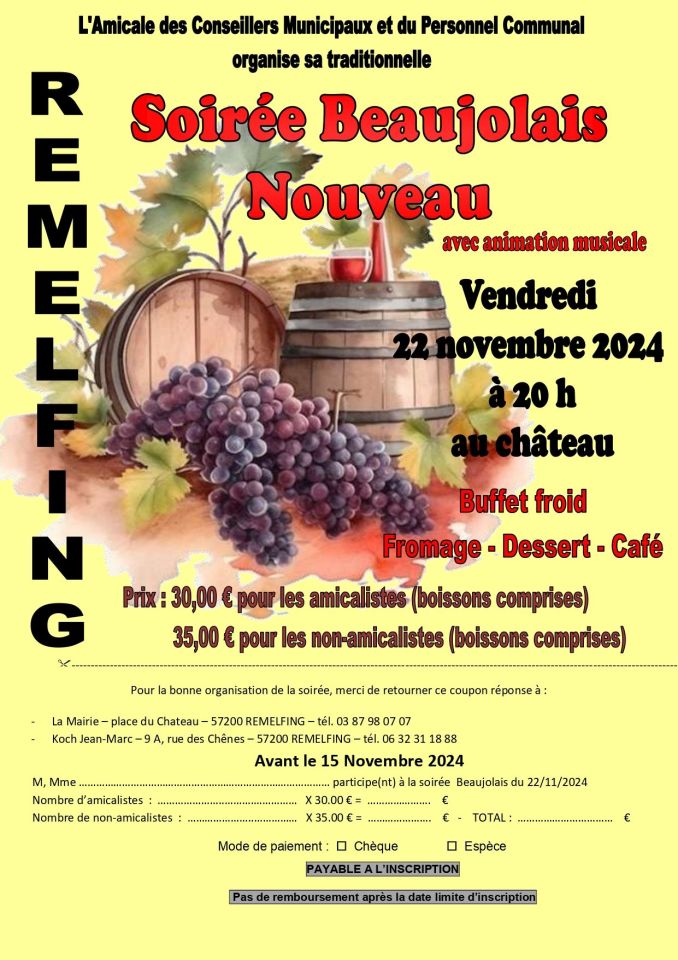 Soirée Beaujolais Nouveau au château de Rémelfing