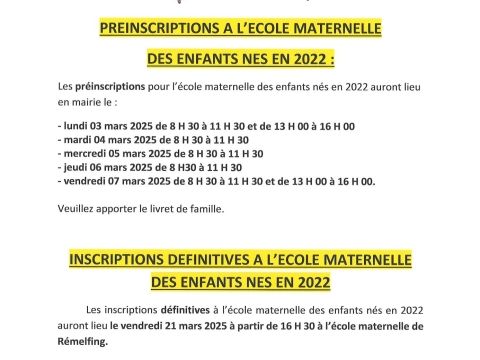 Préinscriptions à l'école maternelle